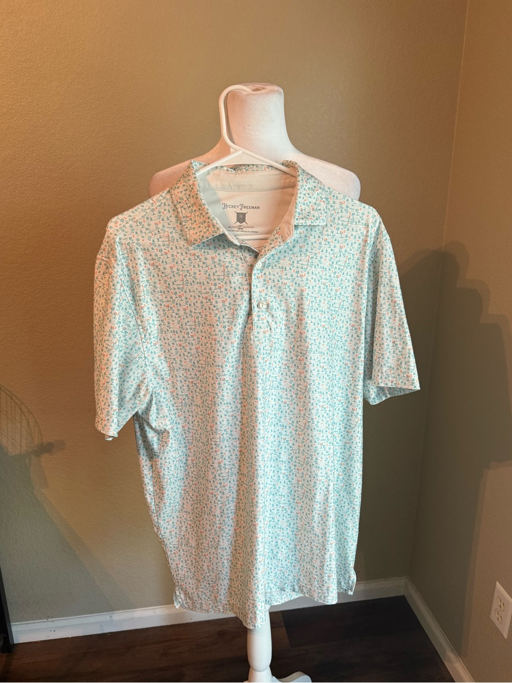 Hickory Freeman Men’s Teal Micro-Print Polo Shirt desert theme